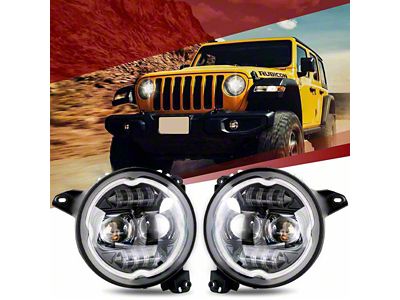 9-Inch LED RGBW Chasing Headlights; Black Housing; Clear Lens (18-24 Jeep Wrangler JL)