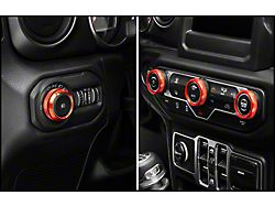 RedRock Billet Aluminum Headlight, HVAC and Radio Control Knob Trim Ring Set; Red (18-26 Jeep Wrangler JL)