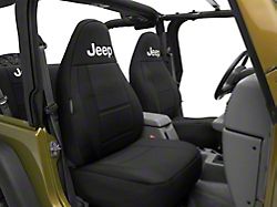 Jeep Licensed by TruShield Custom Fit Neoprene Front Seat Covers with Jeep Logo; Black (97-02 Jeep Wrangler TJ)