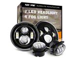 LED Headlight and Fog Lights; Black Housing; Clear Lens (76-86 Jeep CJ7; 97-18 Jeep Wrangler TJ & JK)