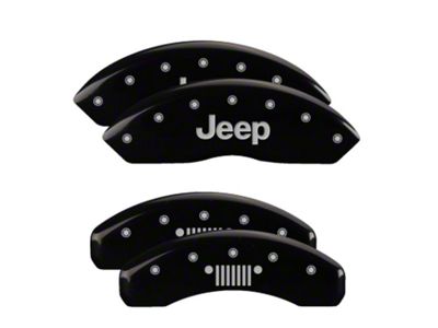 MGP Black Caliper Covers with Jeep Grille Logo; Front and Rear (18-23 Jeep Wrangler JL)