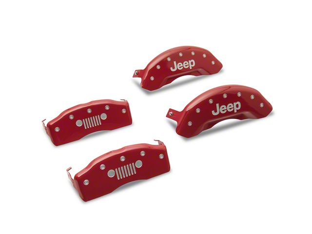 MGP Brake Caliper Covers with Jeep Grille Logo; Red; Front and Rear (18-24 Jeep Wrangler JL)
