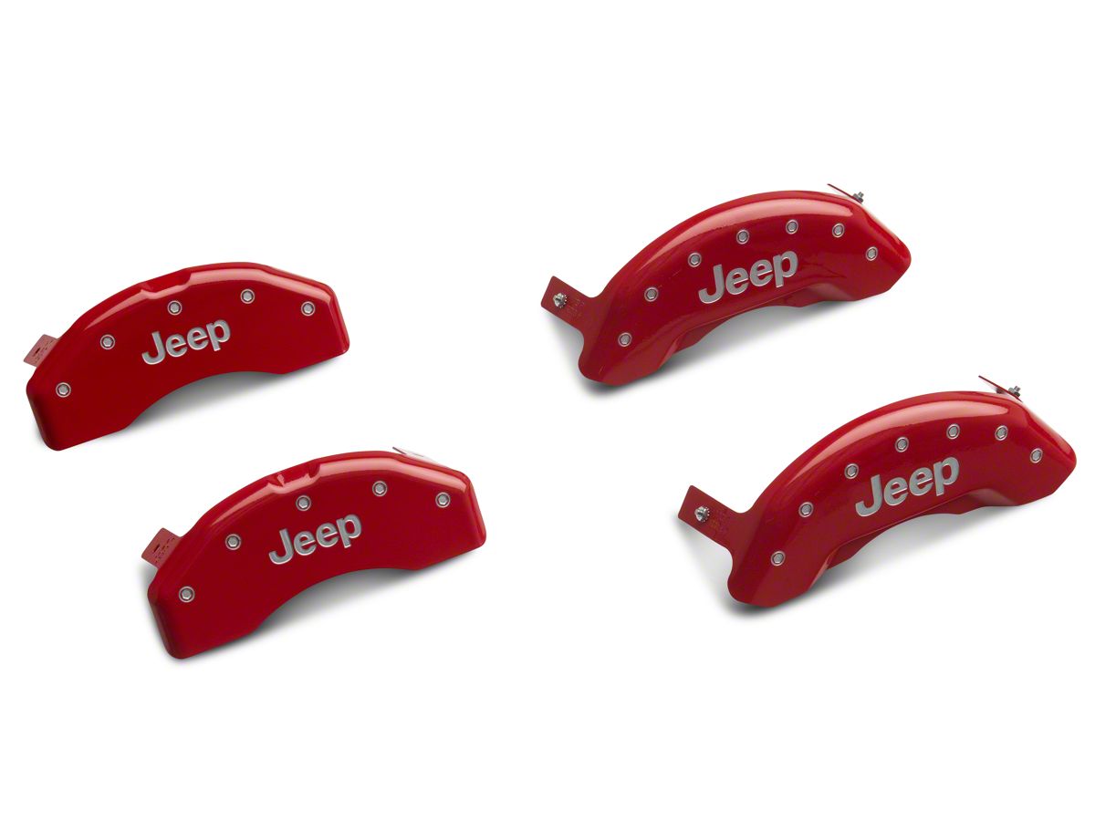 MGP Jeep Wrangler Red Caliper Covers with Jeep Logo; Front and Rear  J40064-JL (18-23 Jeep Wrangler JL) - Free Shipping