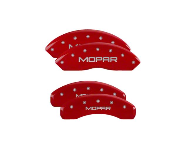MGP Brake Caliper Covers with MOPAR Logo; Red; Front and Rear (18-24 Jeep Wrangler JL)