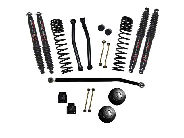 SkyJacker 3.50-Inch Dual Rate Long Travel Suspension Lift Kit with 2-Inch Rear Coil Spacers and Black MAX Shocks (20-24 Jeep Gladiator JT Launch Edition, Rubicon)