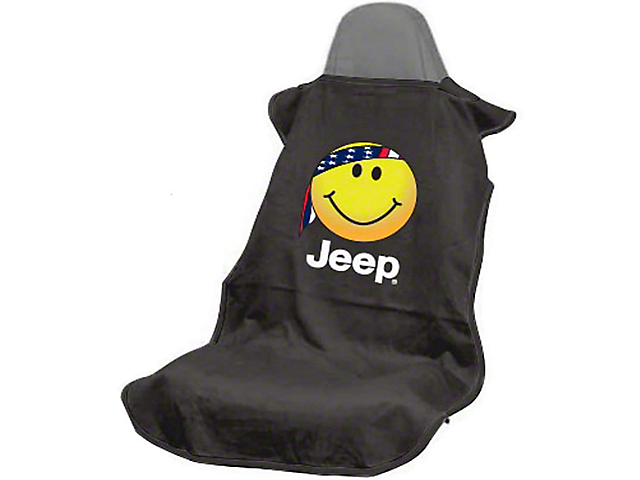 Seat Cover with Jeep Smiley Face; Black (Universal; Some Adaptation May Be Required)