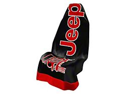 Towel2Go Seat Cover with Jeep and Grille Logo; Black and Red (Universal; Some Adaptation May Be Required)