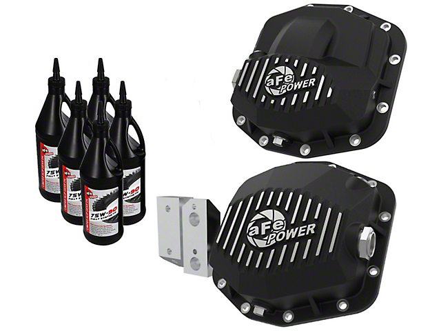 AFE Dana M210/M220 Pro Series Front and Rear Differential Covers with 75W-90 Gear Oil; Black (20-22 Jeep Gladiator JT)