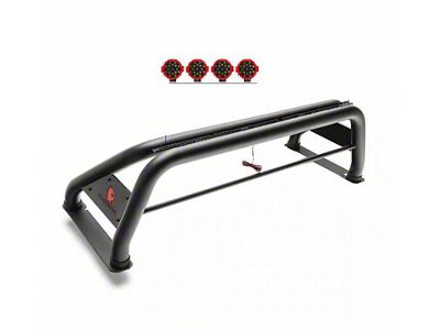 Classic Roll Bar with Red 7-Inch Round LED Lights ; Black (20-23 Jeep Gladiator JT)