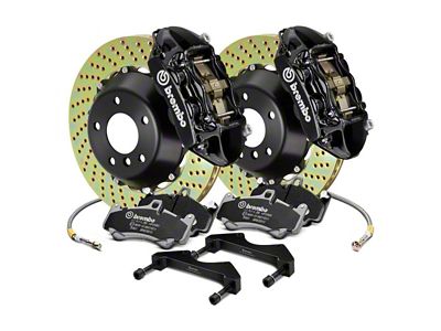Brembo GT Series 4-Piston Rear Big Brake Kit with 15-Inch 2-Piece Cross Drilled Rotors; Black Calipers (20-23 Jeep Gladiator JT)