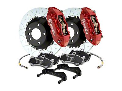 Brembo GT Series 4-Piston Rear Big Brake Kit with 15-Inch 2-Piece Type 3 Slotted Rotors; Red Calipers (20-23 Jeep Gladiator JT)