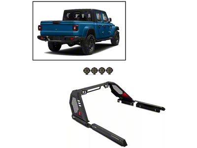 Vigor Roll Bar with 7-Inch Red Round LED Lights; Black (20-24 Jeep Gladiator JT)