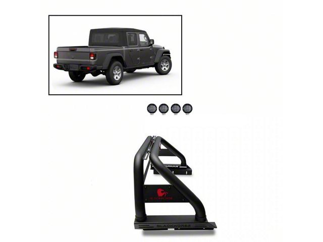 Classic Roll Bar with 5.30-Inch Black Round Flood LED Lights; Black (20-24 Jeep Gladiator JT w/ Tonneau Cover)