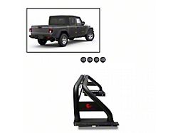 Classic Roll Bar with 5.30-Inch Black Round Flood LED Lights; Black (20-22 Jeep Gladiator JT w/ Tonneau Cover)