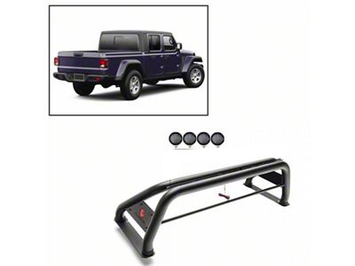 Classic Roll Bar with 5.30-Inch Black Round Flood LED Lights; Black (20-23 Jeep Gladiator JT)