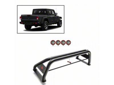 Classic Roll Bar with 5.30-Inch Red Round Flood LED Lights; Black (20-23 Jeep Gladiator JT)
