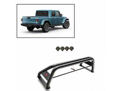 Classic Roll Bar with 7-Inch Black Round LED Lights; Black (20-24 Jeep Gladiator JT)
