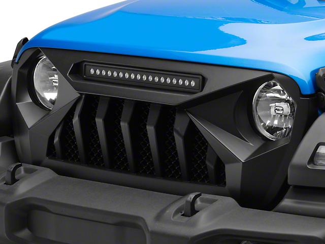 American Modified Demon Grille with LED Off-road Lights; Matte Black (18-23 Jeep Wrangler JL)