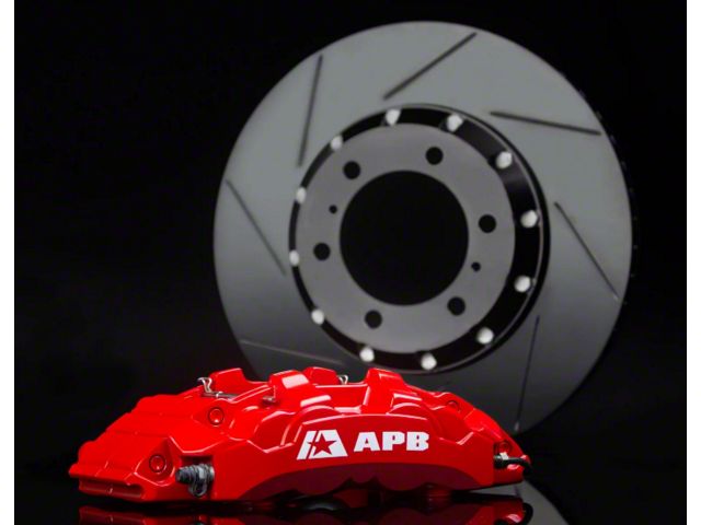 4-Piston Front Big Brake Kit with 14-Inch Slotted Rotors; Red Calipers (18-24 Jeep Wrangler JL, Excluding Rubicon 392)
