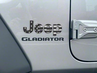 Jeep Fender Emblem Letter Overlays; Black and Silver American Flag (20-24 Jeep Gladiator JT)