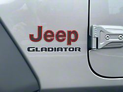 Jeep Fender Emblem Letter Overlays; Black with Red Outline (20-24 Jeep Gladiator JT)