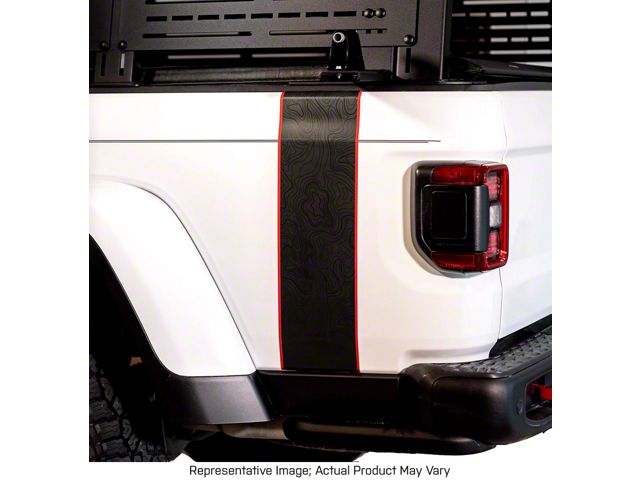 Topographic Map Bedside Stripe Graphic; Black with Golden Yellow Outline (20-24 Jeep Gladiator JT)