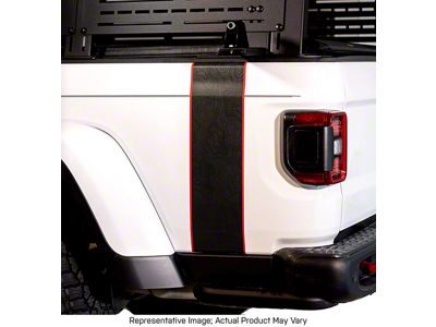 Topographic Map Bedside Stripe Graphic; Black with Gloss Black Outline (20-24 Jeep Gladiator JT)