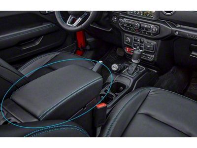 Mopar Center Console Armrest; Black Leather with Blue Stitching (18-24 Jeep Wrangler JL)