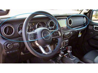 Mopar Driver Side Dashboard Panel Trim; Black Leather with Blue Stitching (20-24 Jeep Gladiator JT)