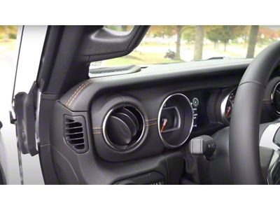 Mopar Driver Side Dashboard Panel Trim; Black Leather with Caramel Stitching (18-23 Jeep Wrangler JL)