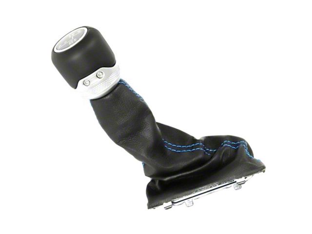 Mopar Transfer Case Shift Knob and Boot; Black Leather with Blue Stitching (18-24 Jeep Wrangler JL)