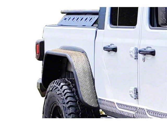 Rear Tube Fender Flares; Aluminum Diamond Plate (20-24 Jeep Gladiator JT)