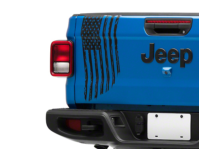 SEC10 Vertical Tailgate Distressed Flag Decal; Matte Black (20-23 Jeep Gladiator JT)