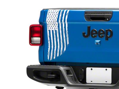 SEC10 Vertical Tailgate Distressed Flag Decal; White (20-24 Jeep Gladiator JT)