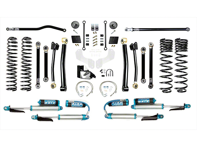 EVO Manufacturing 4.50-Inch Enforcer Stage 4 Suspension Lift Kit with King 2.5 Blue Shocks and Front and Rear Track Bar (20-23 3.6L Jeep Gladiator JT)