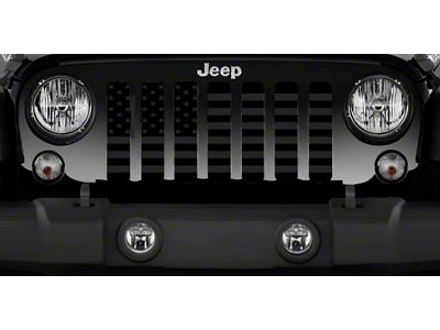 Grille Insert; Black on Black American Flag with High Gloss Black Stripes on a Matte Black Background (20-24 Jeep Gladiator JT)
