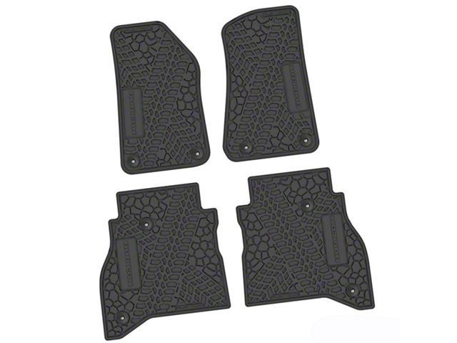 FLEXTREAD Factory Floorpan Fit Tire Tread/Scorched Earth Scene Front and Rear Floor Mats with Rubicon Insert; Black (20-24 Jeep Gladiator JT)