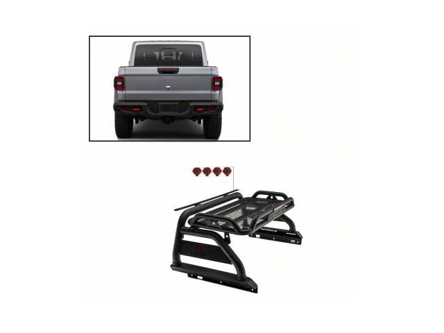 Atlas Roll Bar with 7-Inch Red Round LED Lights; Black (20-24 Jeep Gladiator JT)