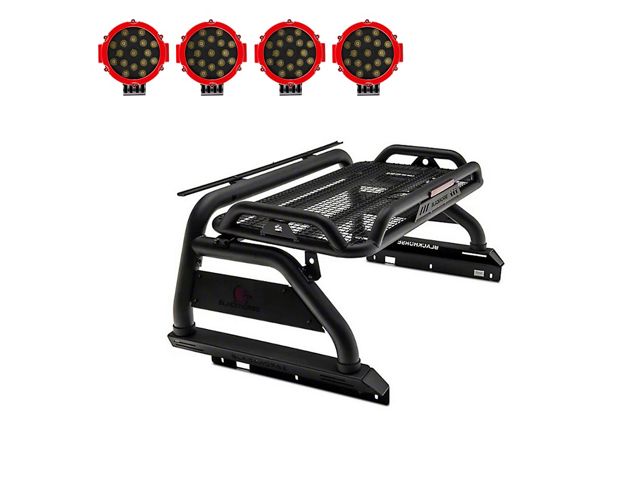 Atlas Roll Bar with 7-Inch Red Round LED Lights; Black (20-24 Jeep Gladiator JT)