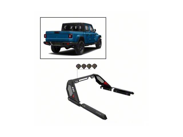 Vigor Roll Bar with 7-Inch Black Round LED Lights and LED Cube Lights; Black (20-24 Jeep Gladiator JT)