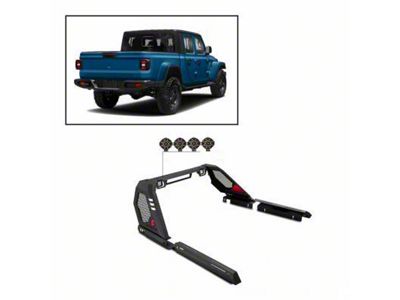 Vigor Roll Bar with 7-Inch Black Round LED Lights and LED Cube Lights; Black (20-23 Jeep Gladiator JT)