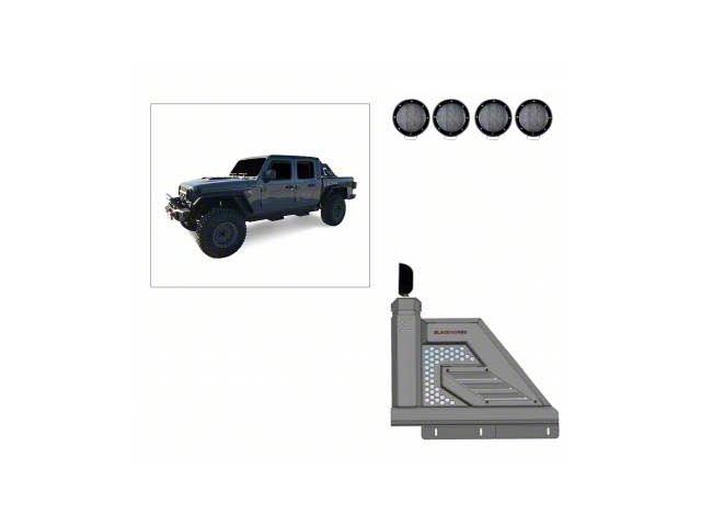 Armour II Roll Bar with 5.30-Inch Black Round Flood LED Lights; Black (20-24 Jeep Gladiator JT)