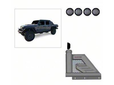Armour II Roll Bar with 5.30-Inch Black Round Flood LED Lights; Black (20-24 Jeep Gladiator JT)