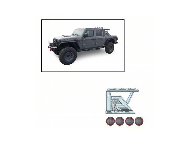 Armour II Roll Bar with 5.30-Inch Red Round Flood LED Lights and Basket; Black (20-24 Jeep Gladiator JT)