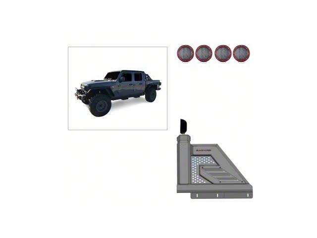 Armour II Roll Bar with 5.30-Inch Red Round Flood LED Lights; Black (20-24 Jeep Gladiator JT)