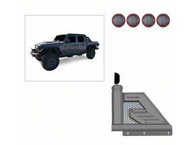 Armour II Roll Bar with 5.30-Inch Red Round Flood LED Lights; Black (20-23 Jeep Gladiator JT)