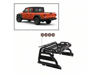 Atlas Roll Bar with 5.30-Inch Red Round Flood LED Lights; Black (20-23 Jeep Gladiator JT)
