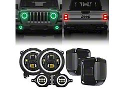 9-Inch LED RGB Halo Headlight, LED RGB Fog Light and LED Tail Light Package (20-23 Jeep Gladiator JT w/ Factory Halogen Tail Lights)