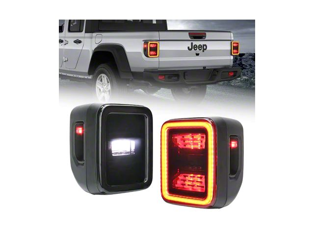 LED Tail Lights; Black Housing; Smoked Lens (20-24 Jeep Gladiator JT w/ Factory Halogen Tail Lights)