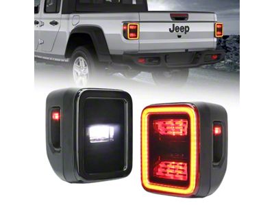 LED Tail Lights; Black Housing; Smoked Lens (20-23 Jeep Gladiator JT w/ Factory Halogen Tail Lights)